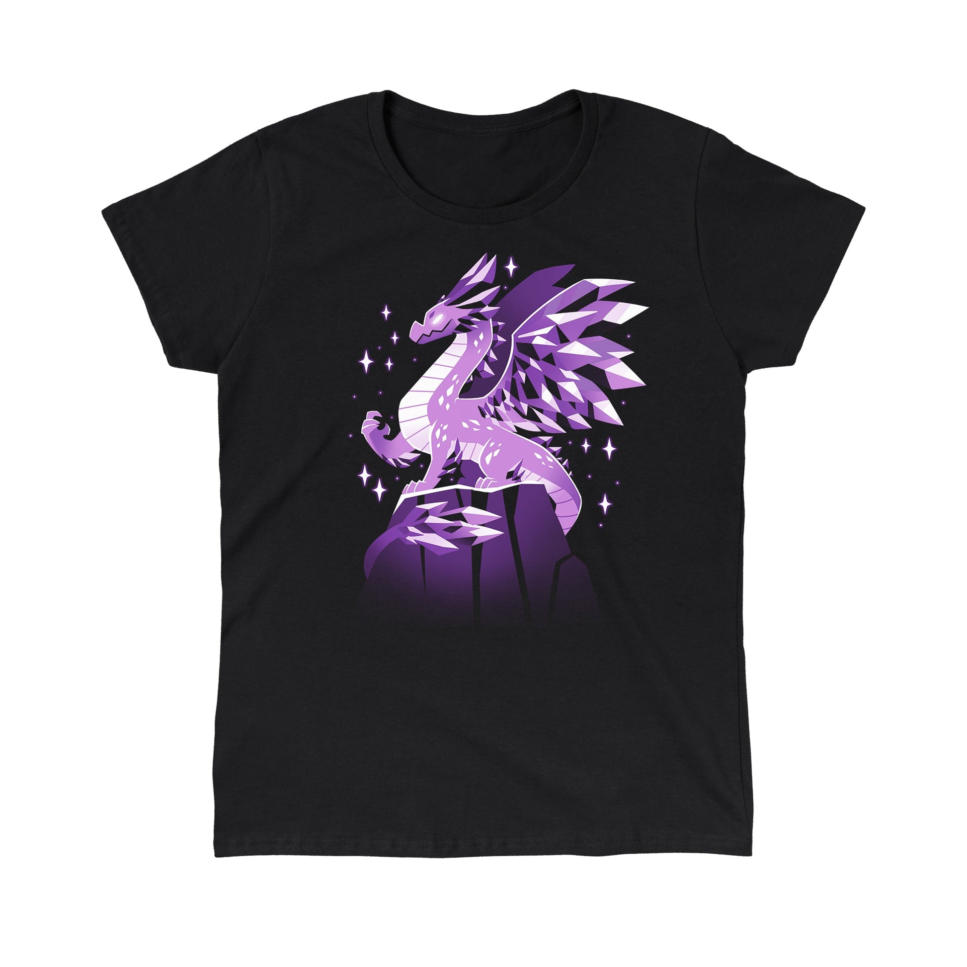 Classic Cotton T-shirt_TeeTurtle black Crystal Dragon. Featuring a dragon made out of purple crystals.