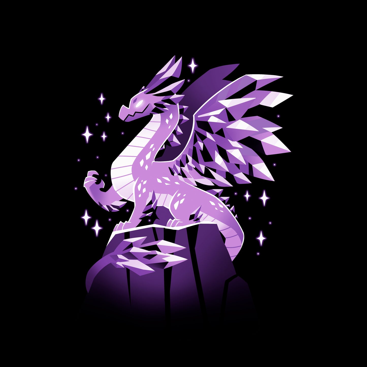 Classic Cotton T-shirt_TeeTurtle black Crystal Dragon. Featuring a dragon made out of purple crystals.