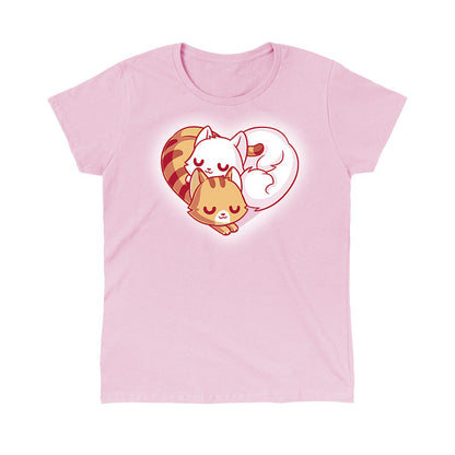 Classic Cotton T-shirt_TeeTurtle Cuddling Kitties light pink t-shirt featuring two cats snuggling together, forming a heart shape with their bodies and tails.