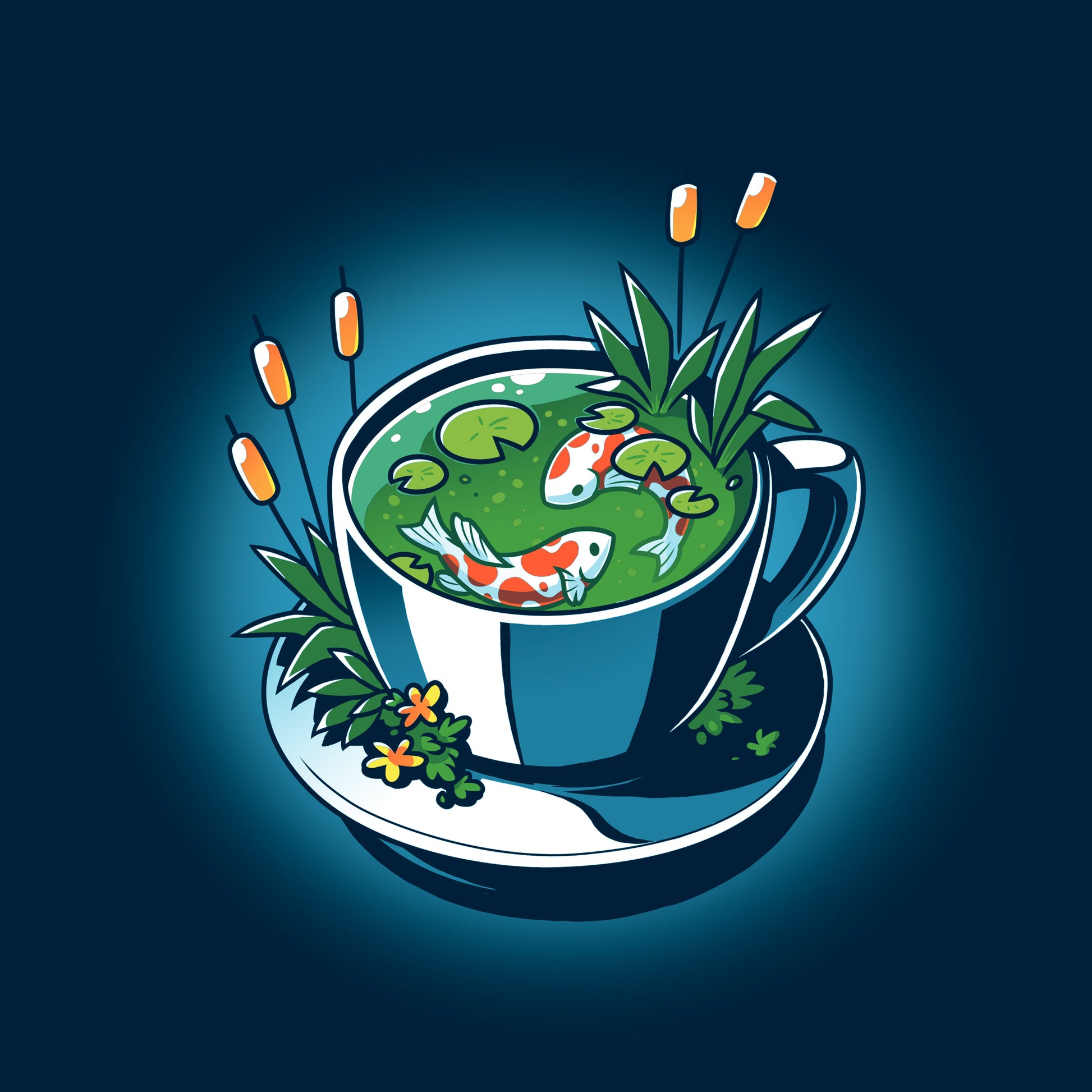 Classic Cotton T-shirt_TeeTurtle Cup of Koi navy blue t-shirt featuring artistic teacup with two koi fish inside.