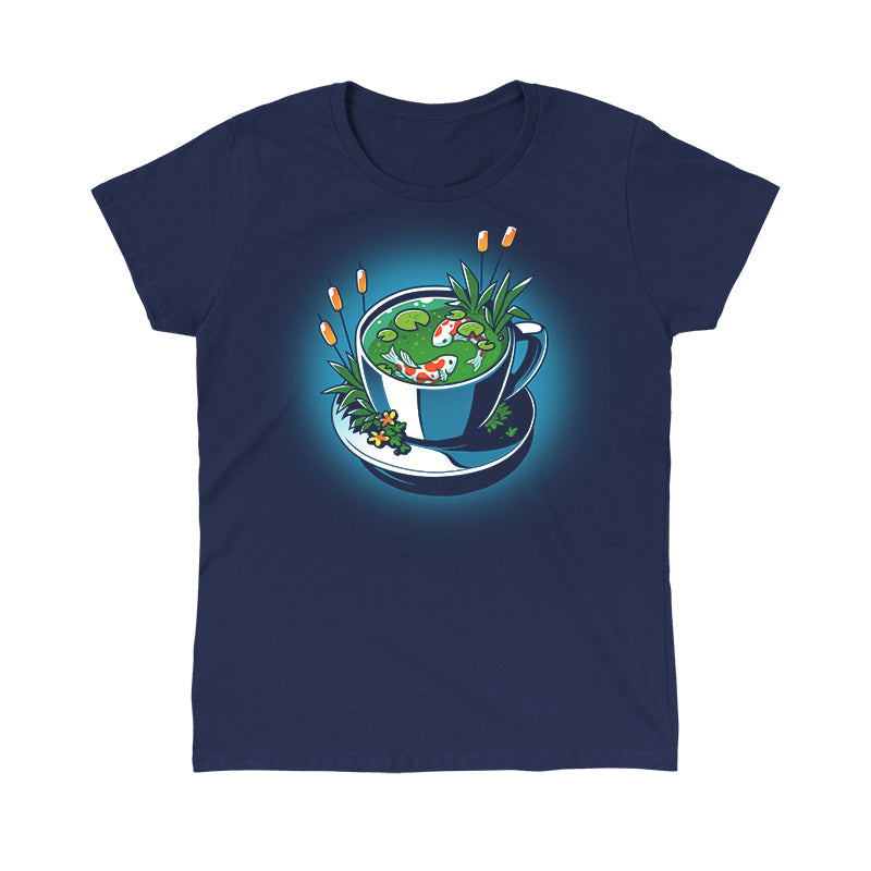 Classic Cotton T-shirt_TeeTurtle Cup of Koi navy blue t-shirt featuring artistic teacup with two koi fish inside.