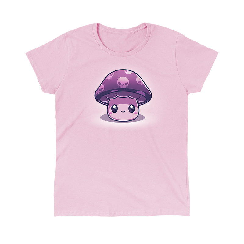 Classic Cotton T-shirt_TeeTurtle Deadly Little Mushroom light pink t-shirt featuring a cute smiling little mushroom with a purple cap that has skulls on it