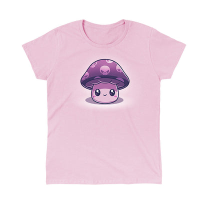 Classic Cotton T-shirt_TeeTurtle Deadly Little Mushroom light pink t-shirt featuring a cute smiling little mushroom with a purple cap that has skulls on it