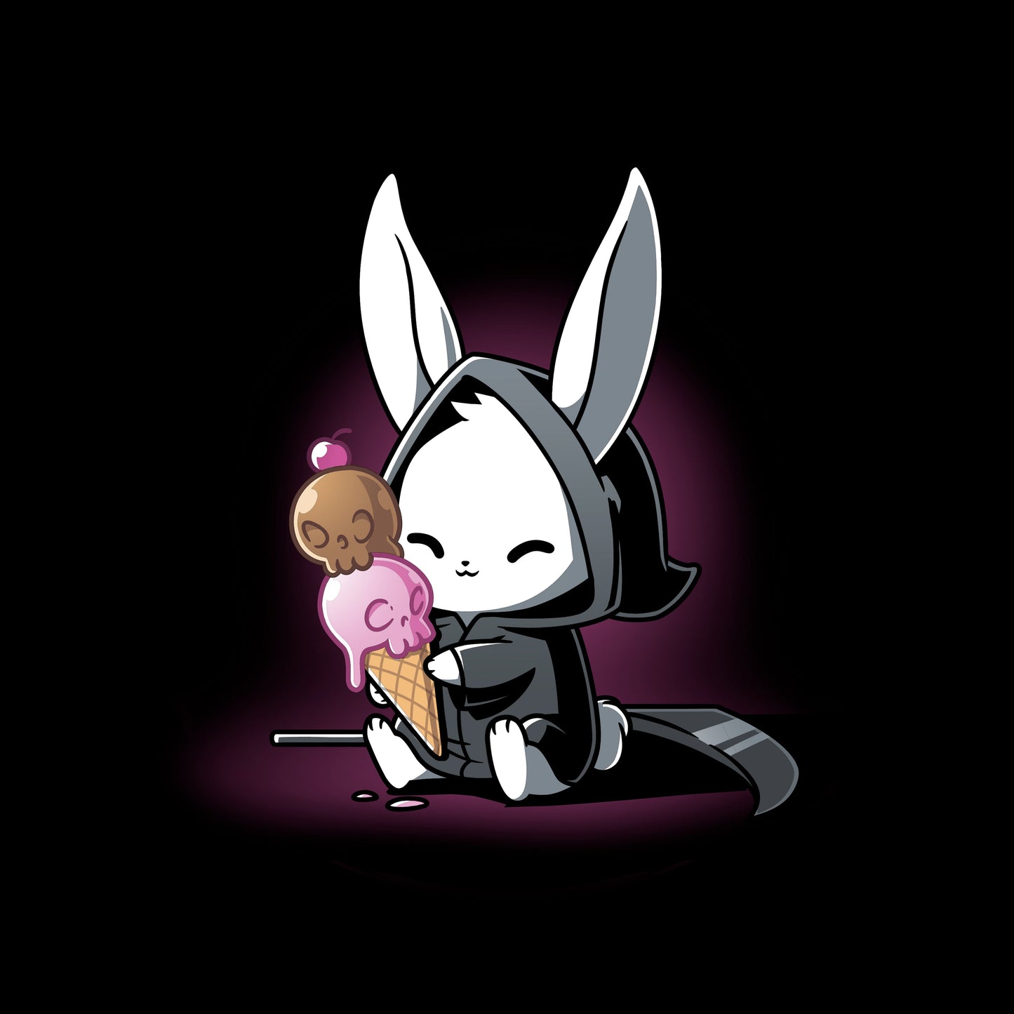 Pullover Hoodie_TeeTurtle Death By Ice Cream black design featuring a rabbit in a black cloak with a double-scoop ice cream cone.