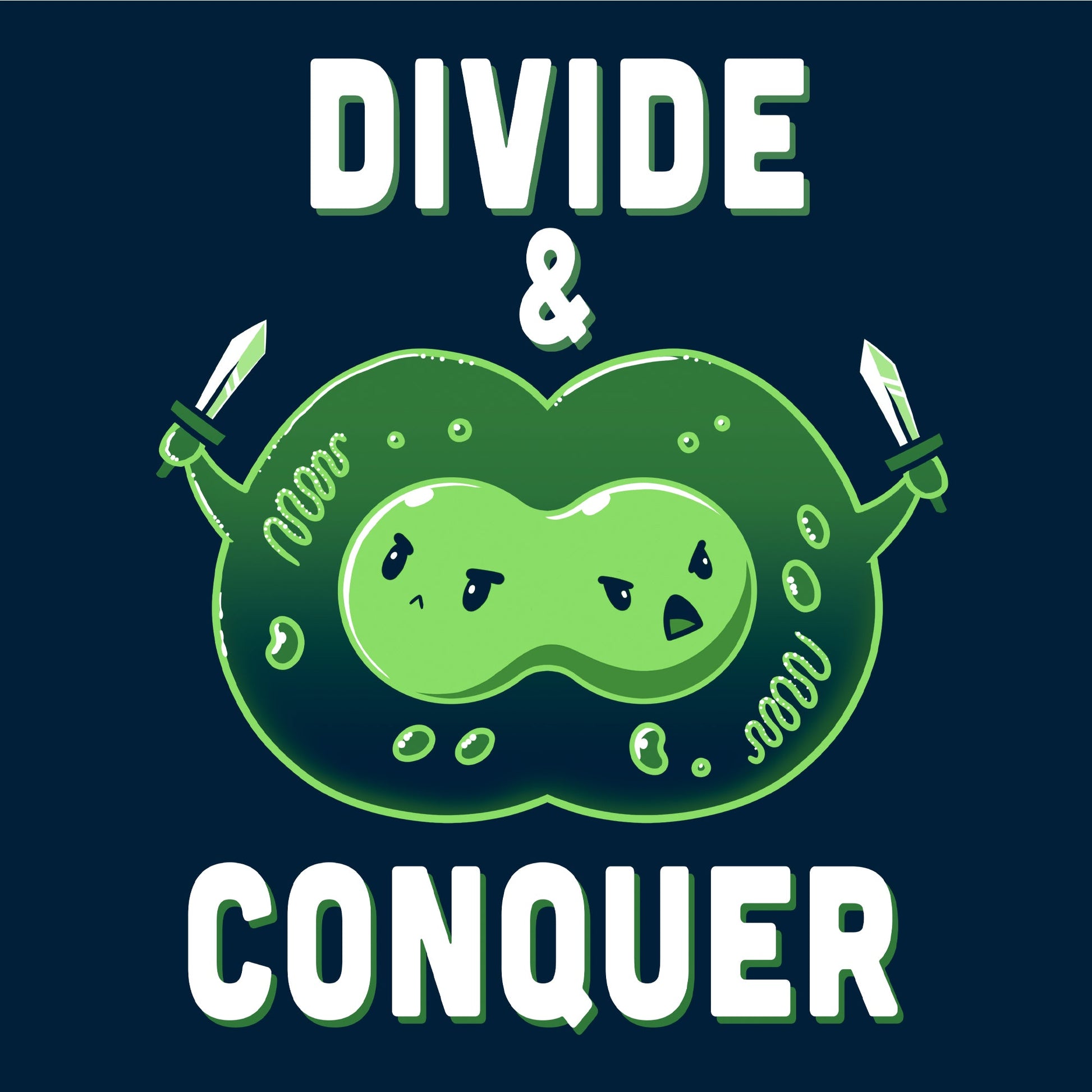 Long Sleeve T-shirt_TeeTurtle Divide & Conquer navy blue t-shirt featuring a dividing cell armed with swords.