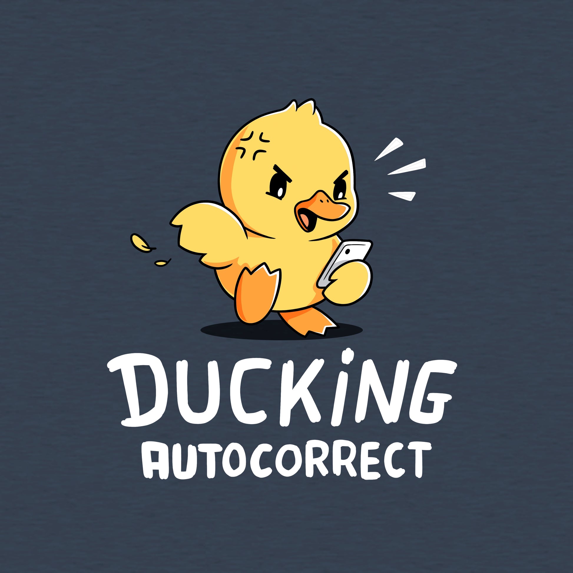 Classic Cotton T-shirt_TeeTurtle Ducking Autocorrect heather navy t-shirt featuring an angry duck yelling at their phone.