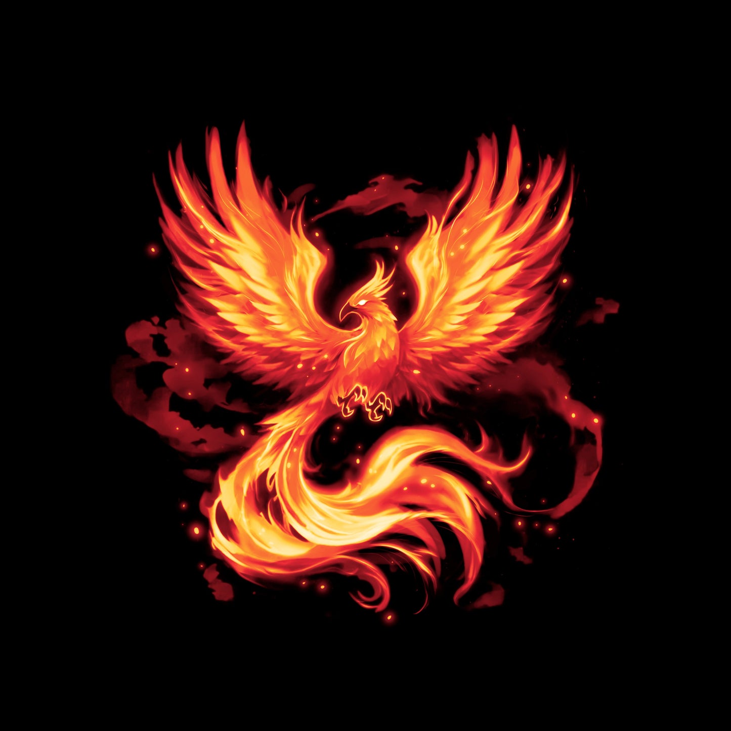 Classic Cotton T-shirt_TeeTurtle Fiery Phoenix black t-shirt featuring a phoenix with outstretched wings, glowing with fiery orange and yellow flames.