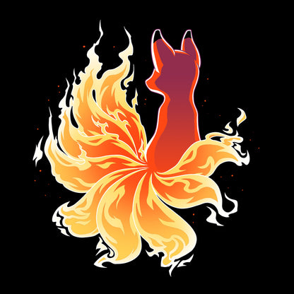 Crew Neck Sweatshirt_TeeTurtle black Fire Kitsune. Featuring a kitsune with fiery tail.