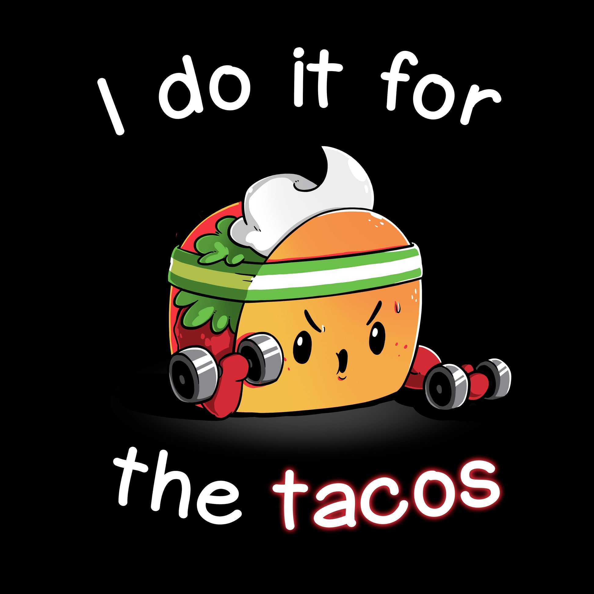 Long Sleeve T-shirt_TeeTurtle For the Tacos black t-shirt featuring a taco lifting weights.