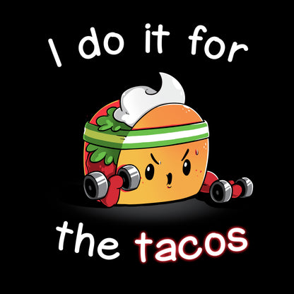 Long Sleeve T-shirt_TeeTurtle For the Tacos black t-shirt featuring a taco lifting weights.