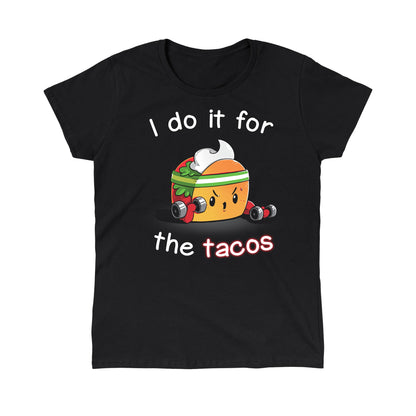 Classic Cotton T-shirt_TeeTurtle For the Tacos black t-shirt featuring a taco lifting weights.