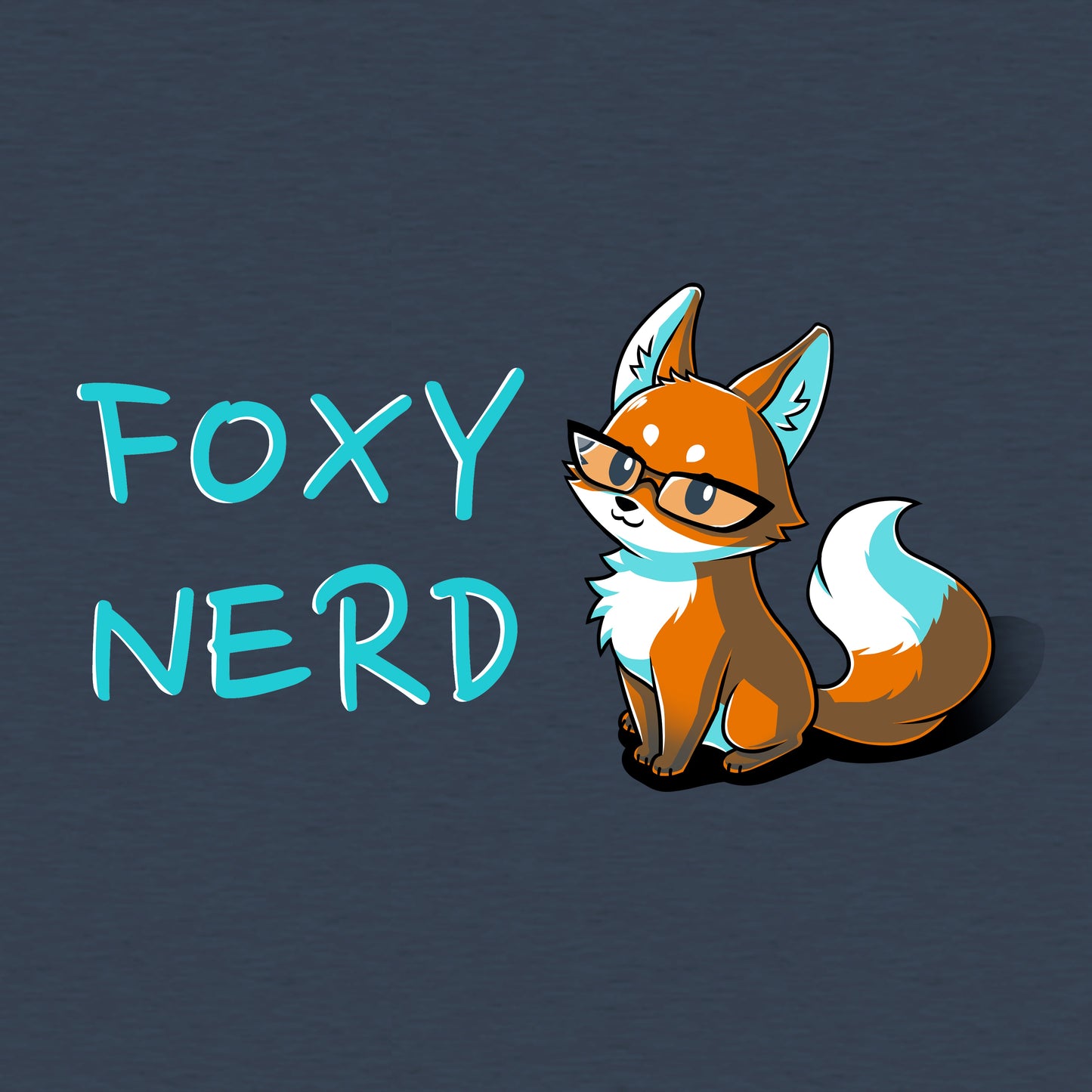 Classic Cotton T-shirt_Teeturtle Foxy Nerd heather navy t-shirt featuring a fox with glasses sitting next to the text "FOXY NERD."