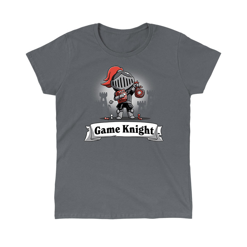 Classic Cotton T-shirt_TeeTurtle Game Knight charcoal gray t-shirt featuring a knight in armor holding a game die and cards.
