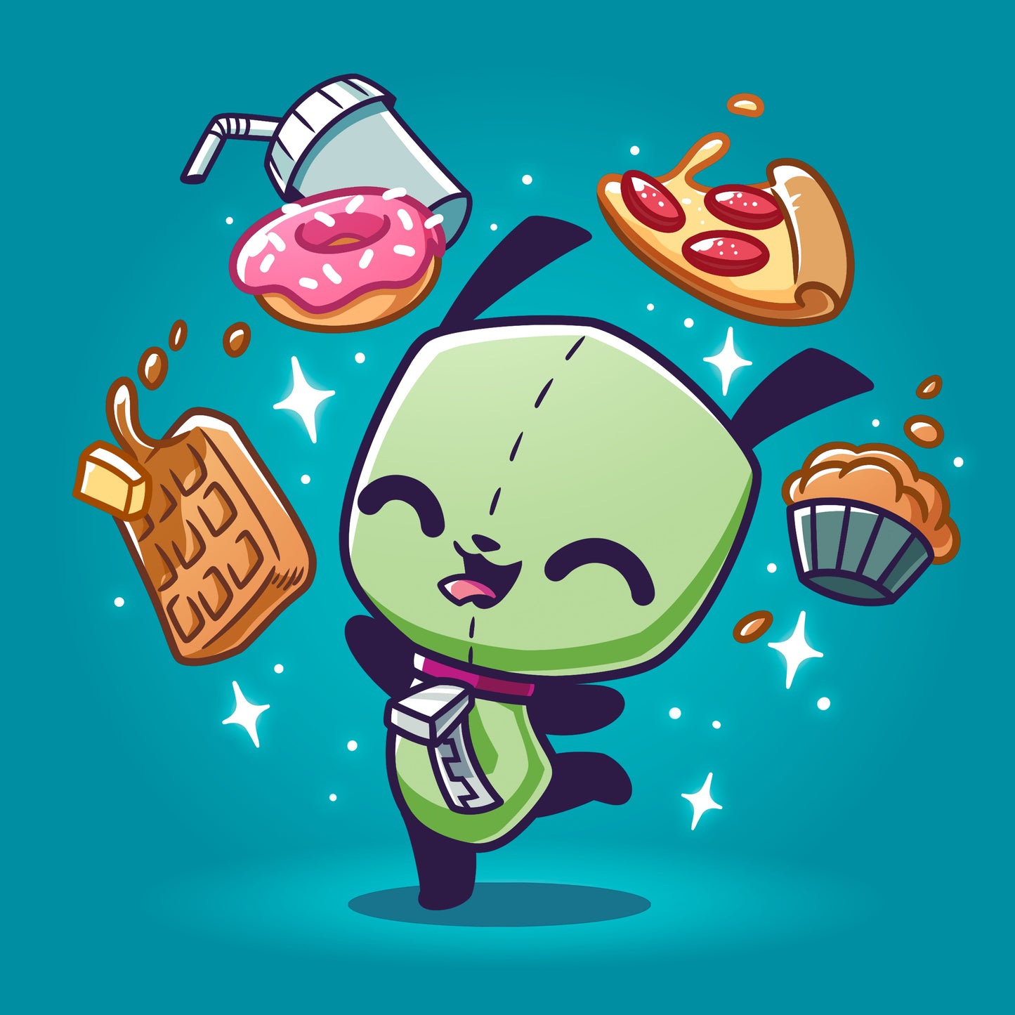 Classic Cotton T-shirt_TeeTurtle tropical blue apparel featuring Gir with his favorite food.