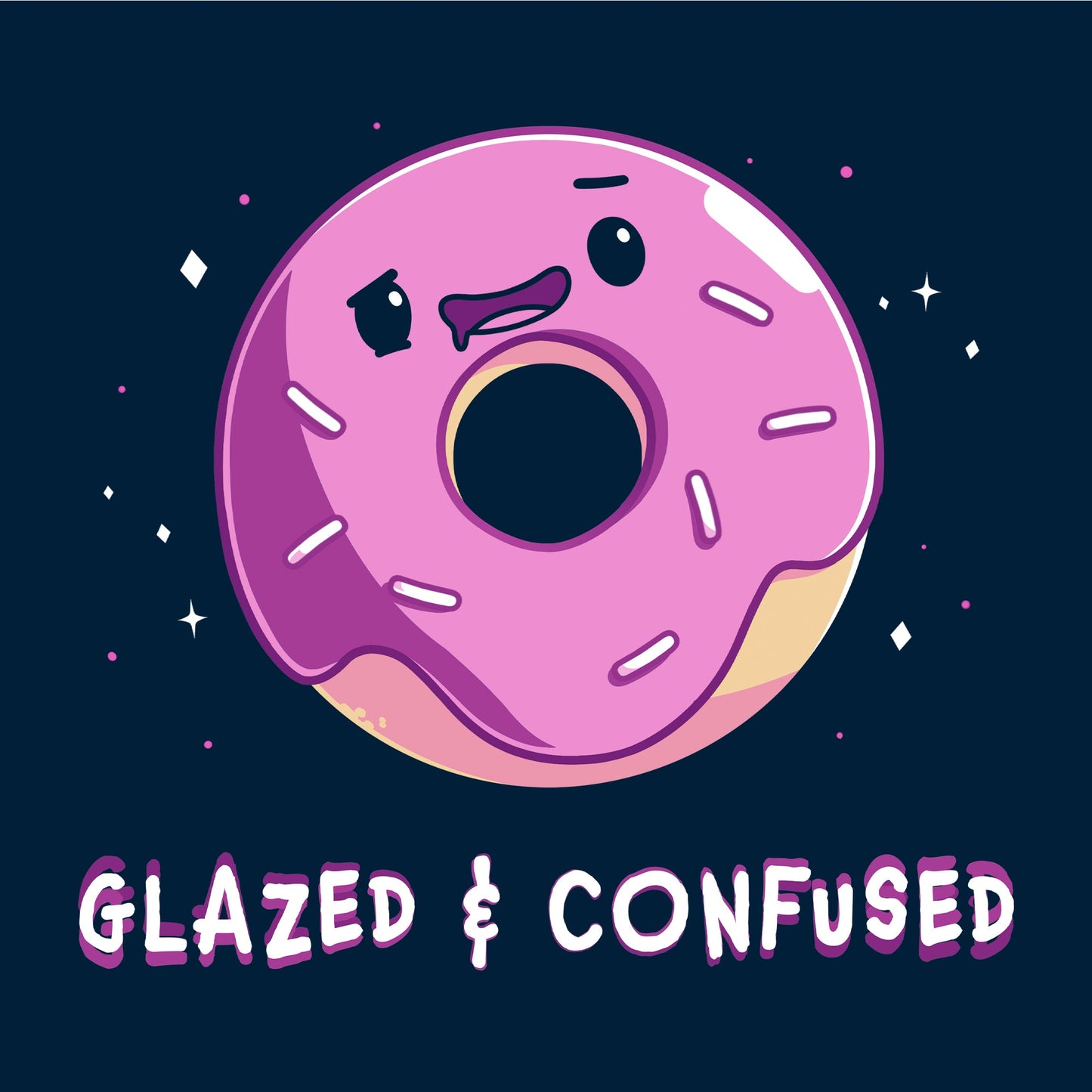 Pullover Hoodie_TeeTurtle Glazed and Confused navy blue design featuring a pink frosted donut with a smiling face.