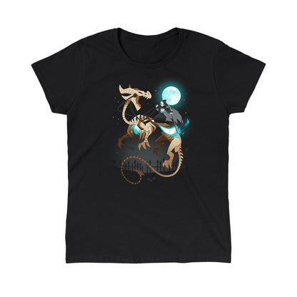 Classic Cotton T-shirt_TeeTurtle Grim Night black t-shirt featuring a grim reaper riding on a skeletal dragon under a spooky full moon.