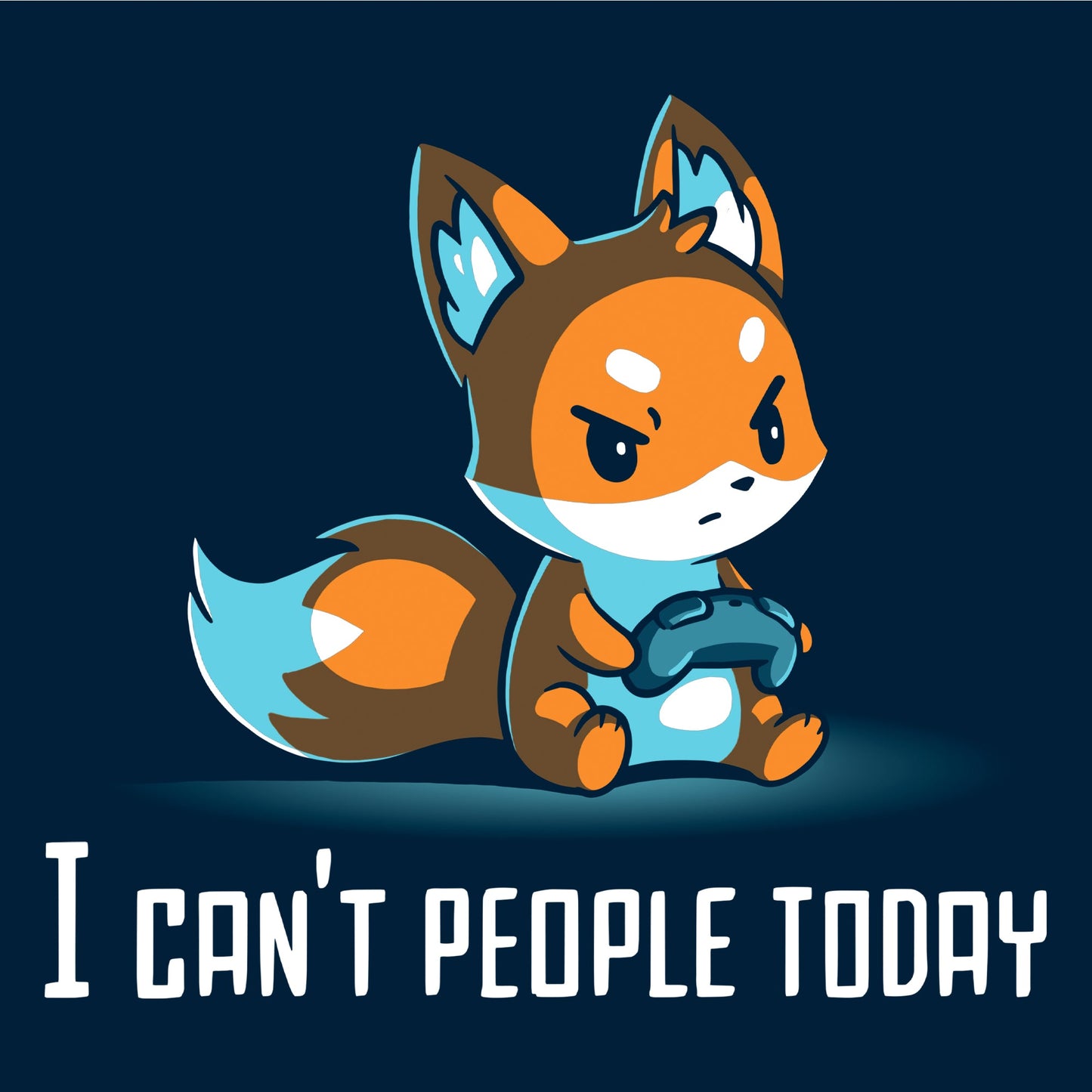 Pullover Hoodie_TeeTurtle I Can't People Today navy blue design featuring an annoyed fox holding a video game controller with the text "I can't people today" below.