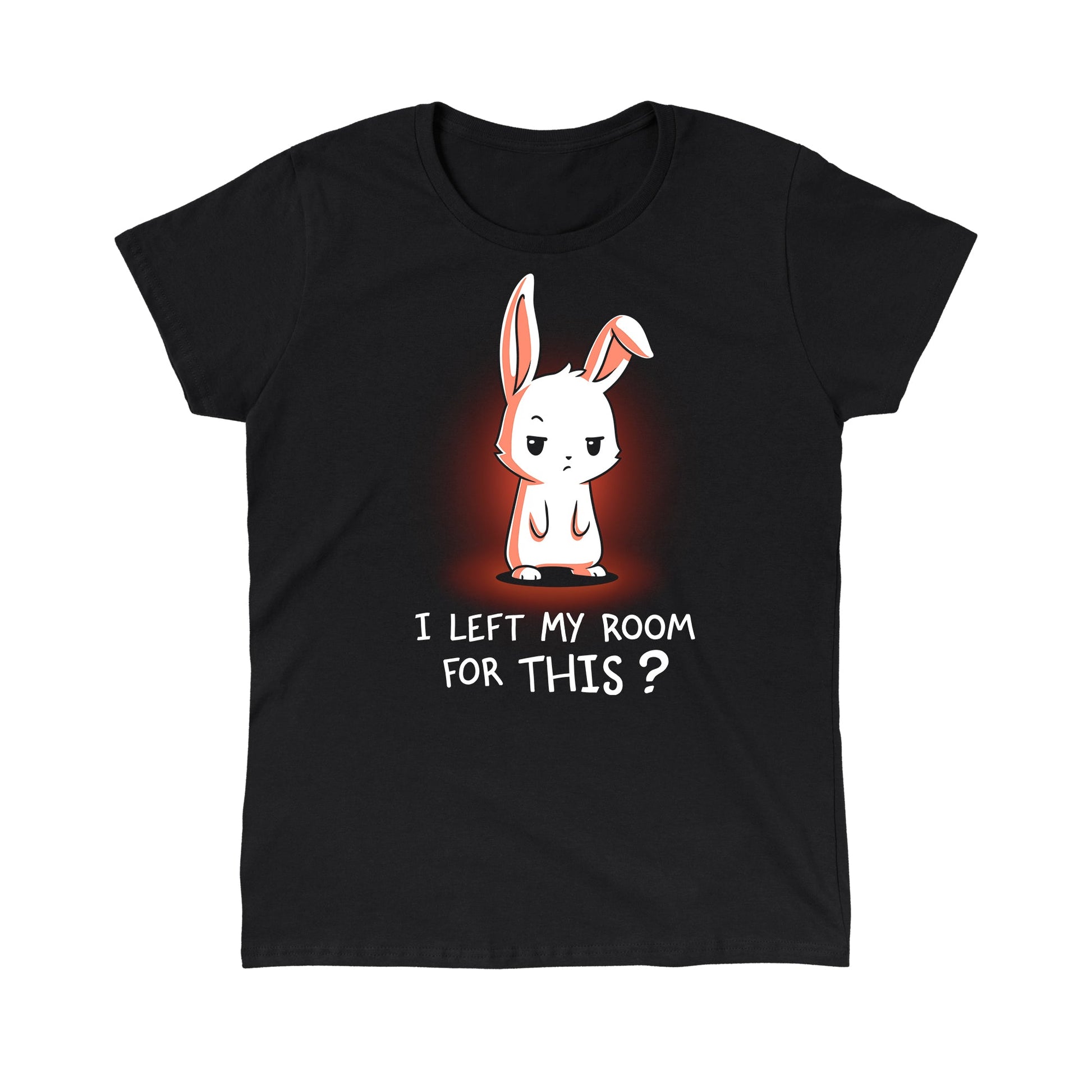 Classic Cotton T-shirt_TeeTurtle I Left My Room For This? black t-shirt featuring a sarcastic bunny.