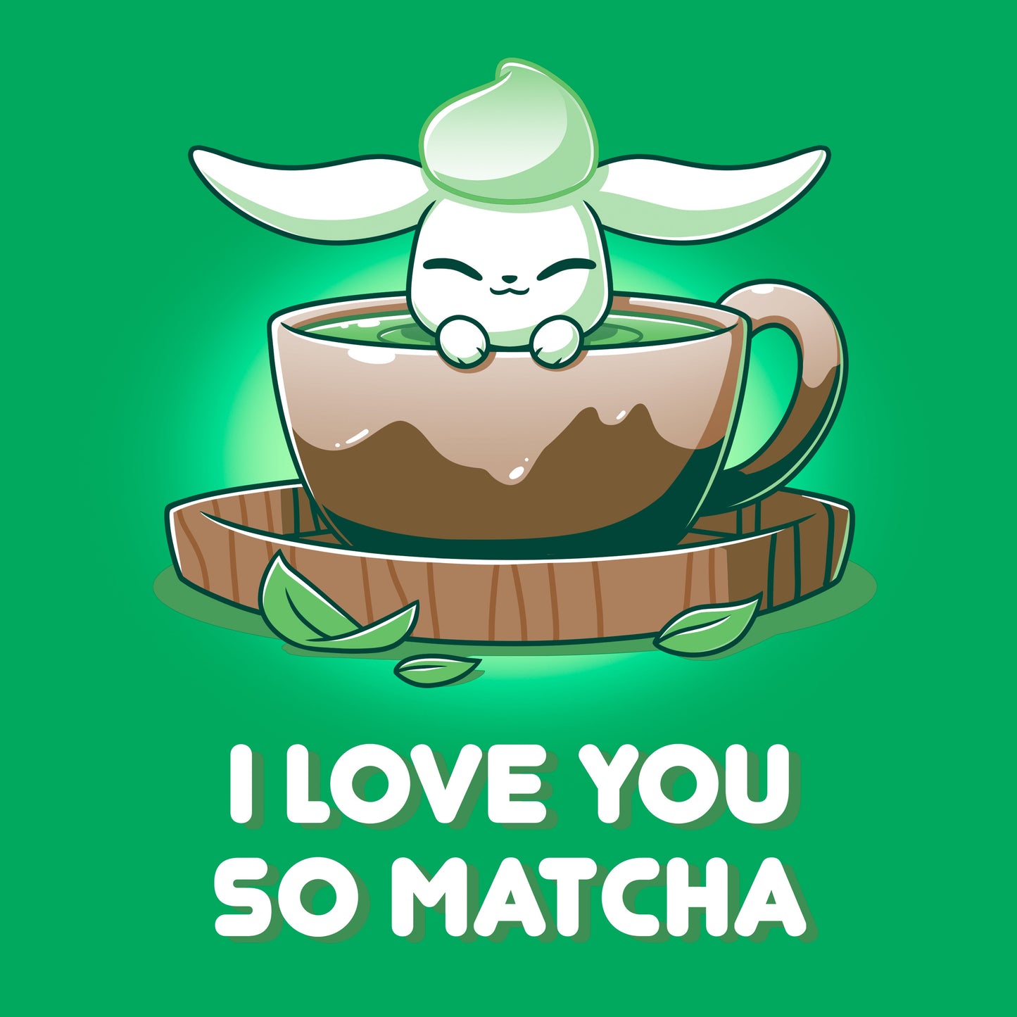 Classic Cotton T-shirt_Teeturtle I Love You So Matcha Irish green t-shirt featuring a cute little white-furred bunny peeking out of a cup of Matcha Tea with 'I Love You So Matcha' beneath.