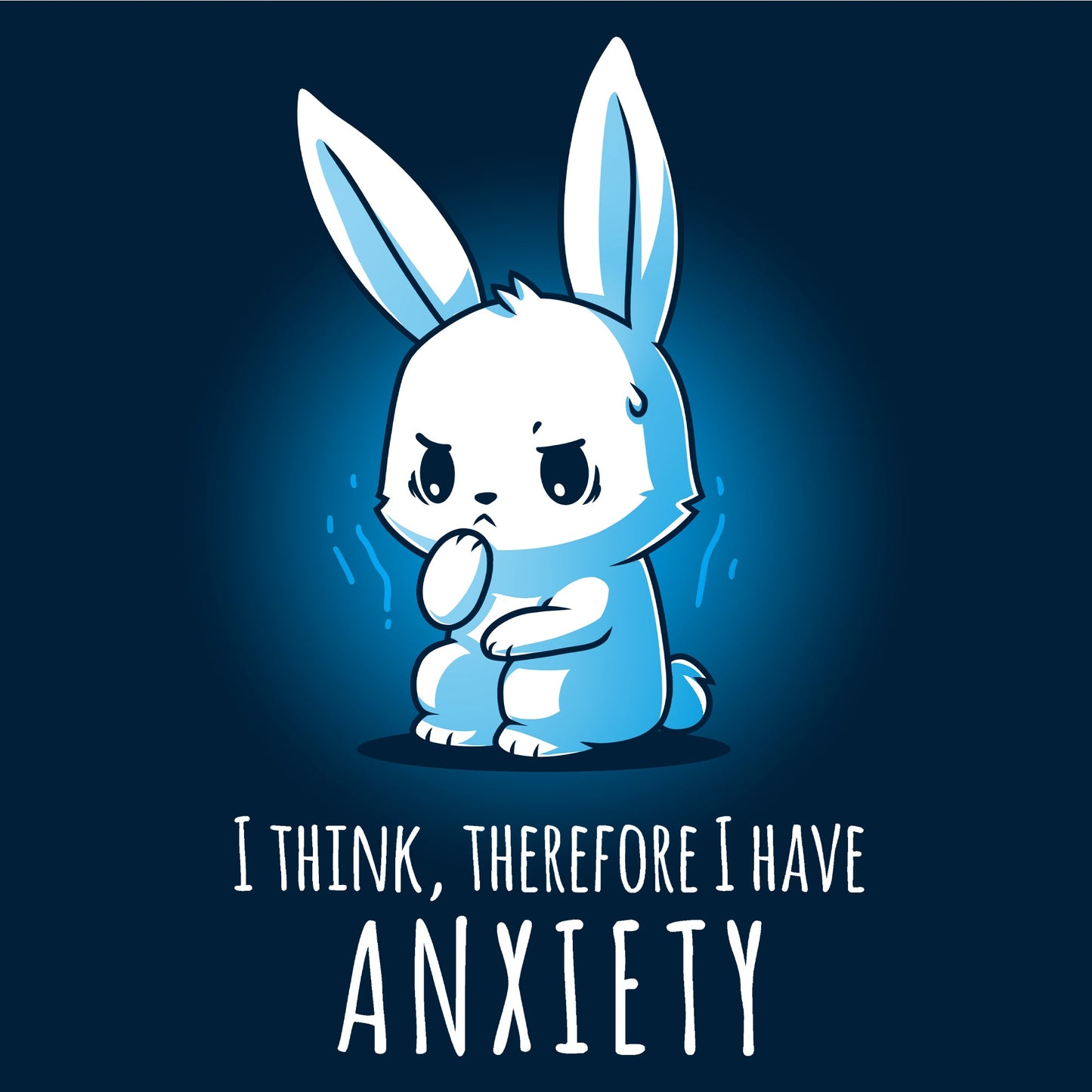 Long Sleeve T-shirt_TeeTurtle navy blue I Think, Therefore I Have Anxiety. Featuring an over-thinking, anxious bunny.