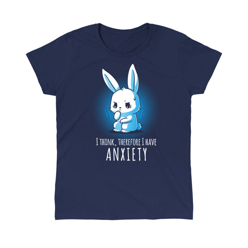 Classic Cotton T-shirt_TeeTurtle navy blue I Think, Therefore I Have Anxiety. Featuring an over-thinking, anxious bunny.