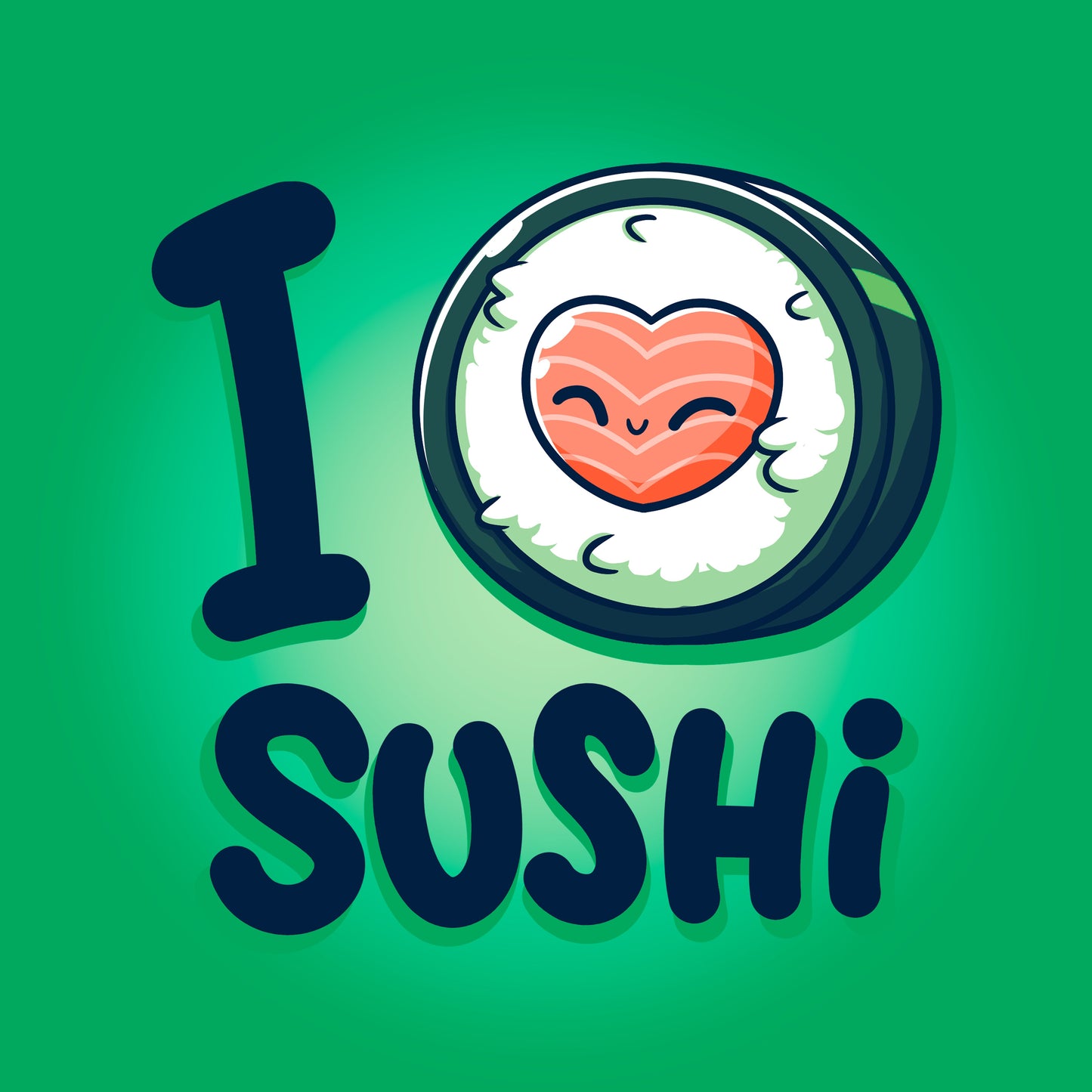 Classic Cotton T-shirt_Teeturtle I Heart Sushi Irish green t-shirt featuring a little cartoon sushi roll with the center of it forming a heart and I <3 Sushi as the text.