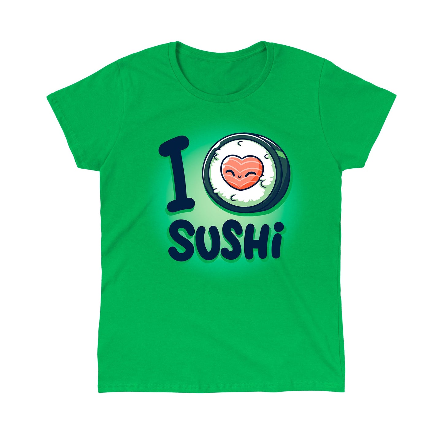 Classic Cotton T-shirt_Teeturtle I Heart Sushi Irish green t-shirt featuring a little cartoon sushi roll with the center of it forming a heart and I <3 Sushi as the text.