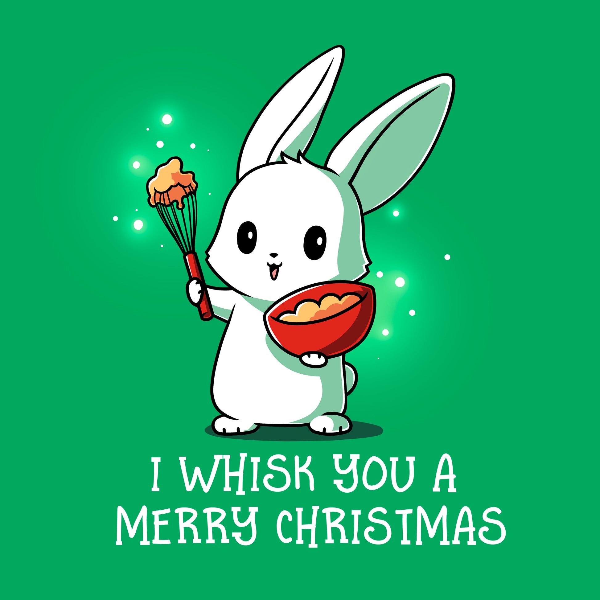 Classic Cotton T-shirt_TeeTurtle I Whisk You a Merry Christmas irish green  t-shirt featuring a bunny holding a bowl and whisk with a holiday pun beneath it.