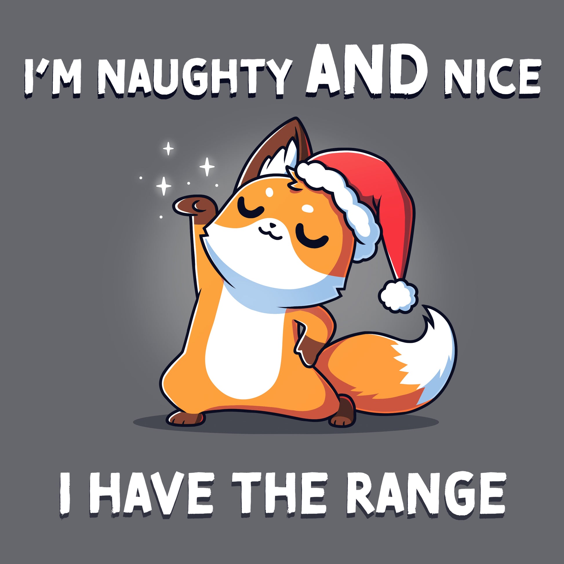 Classic Cotton T-shirt_TeeTurtle charcoal gray I Have the Range apparel featuring a sassy fox wearing a Santa hat.