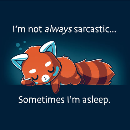 Crew Neck Sweatshirt_TeeTurtle I'm Not Always Sarcastic navy blue design featuring a tired red panda sleeping.