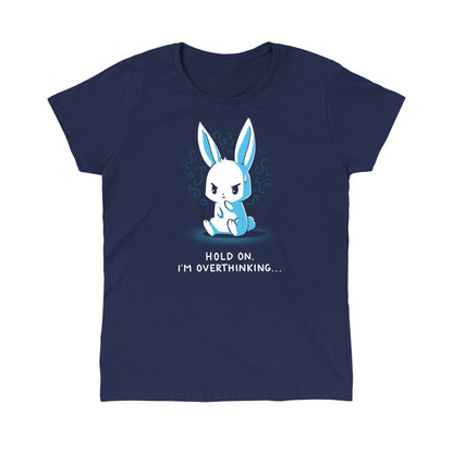 Classic Cotton T-shirt_TeeTurtle navy blue I Think, Therefore I Have Anxiety. Featuring an over-thinking, anxious bunny.