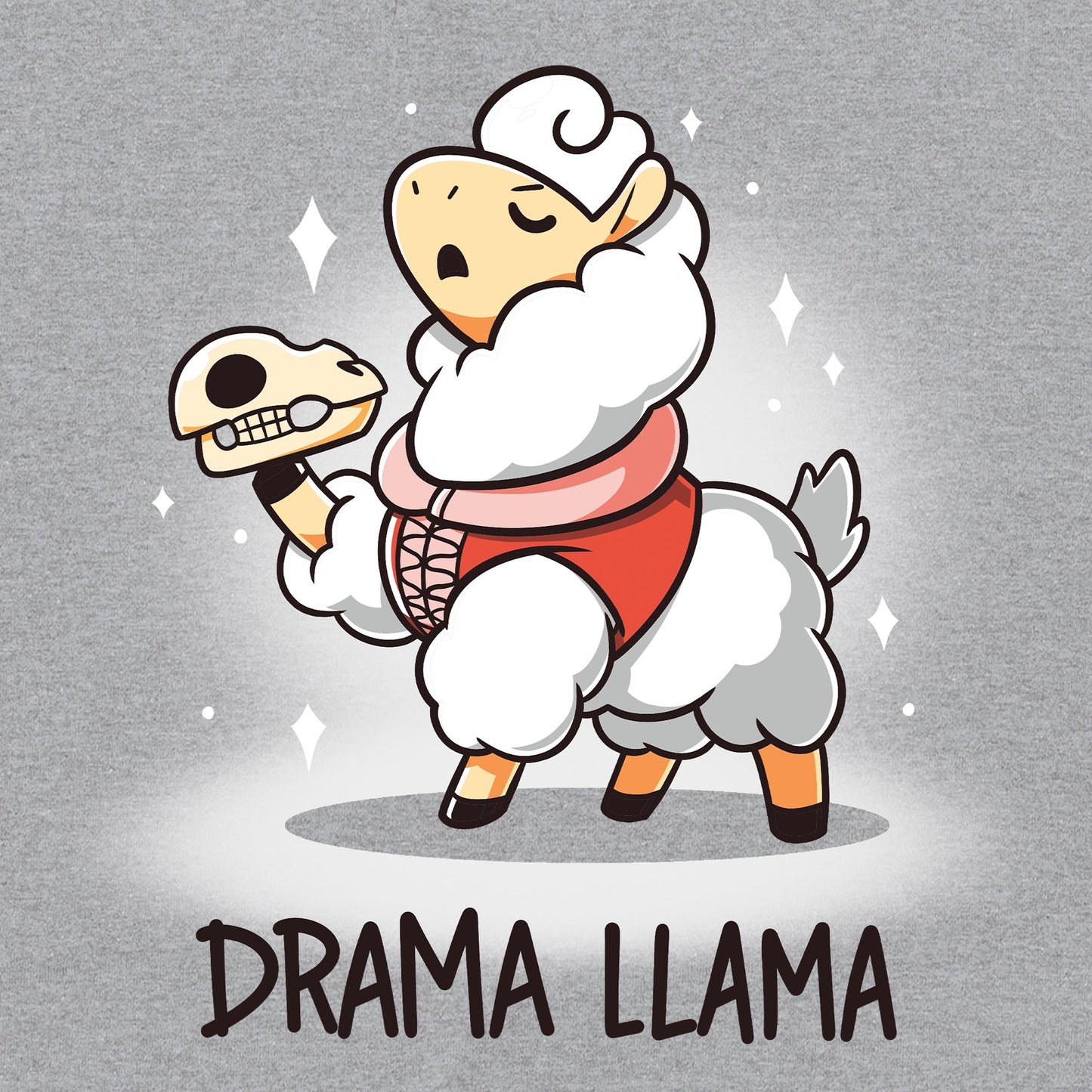 Classic Cotton T-shirt_TeeTurtle I'm A Drama Lllama heather gray t-shirt featuring a Shakespearian-attired Llama holding a Llama skull with 'Drama Llama' written beneath.