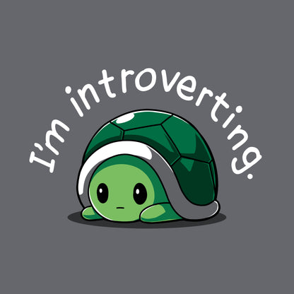 Classic Cotton T-shirt_TeeTurtle charcoal gray I'm Introverting. Featuring an introverted turtle hiding in its shell.