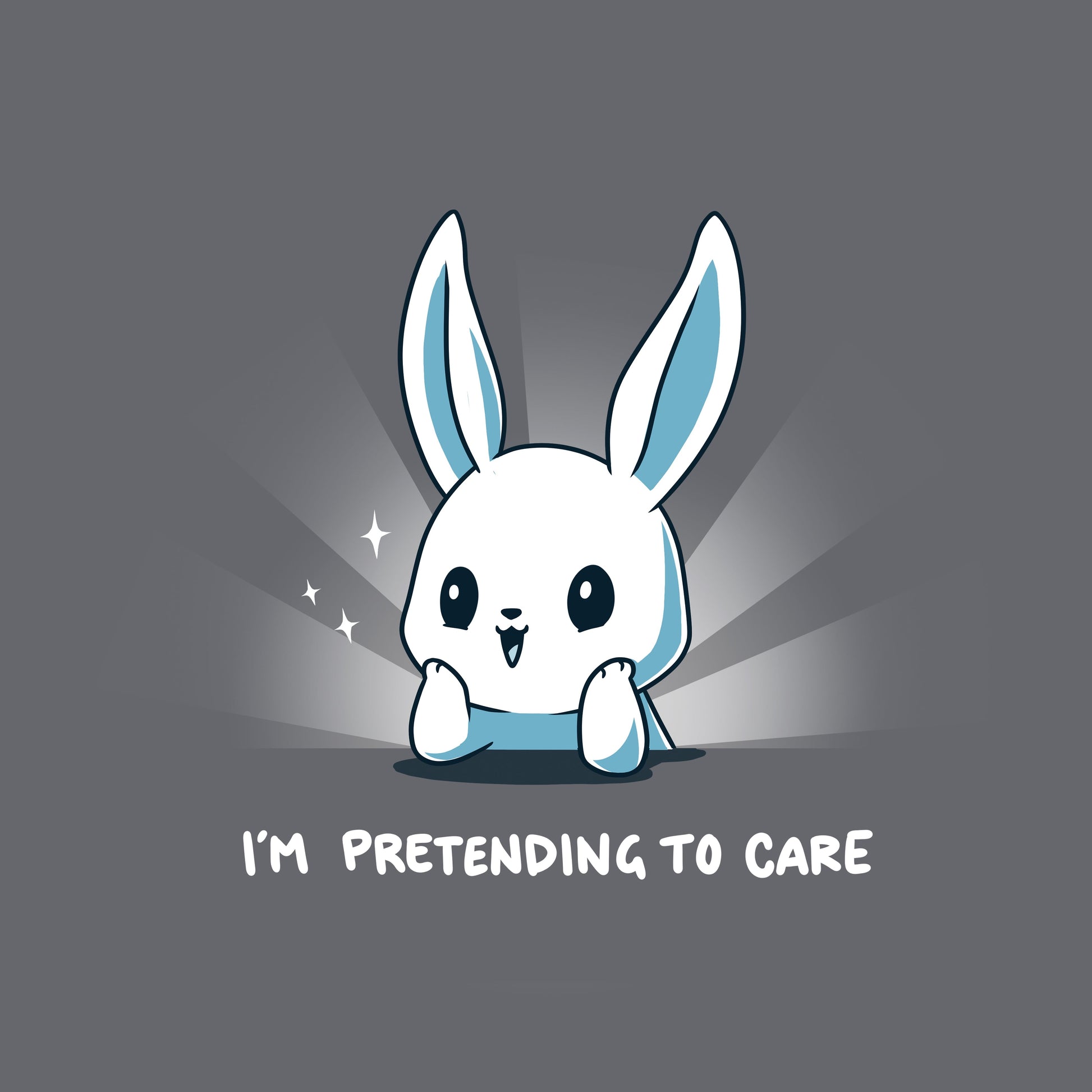 Classic Cotton T-shirt_TeeTurtle I'm Pretending to Care charcoal gray t-shirt featuring a sarcastic bunny pretending to care