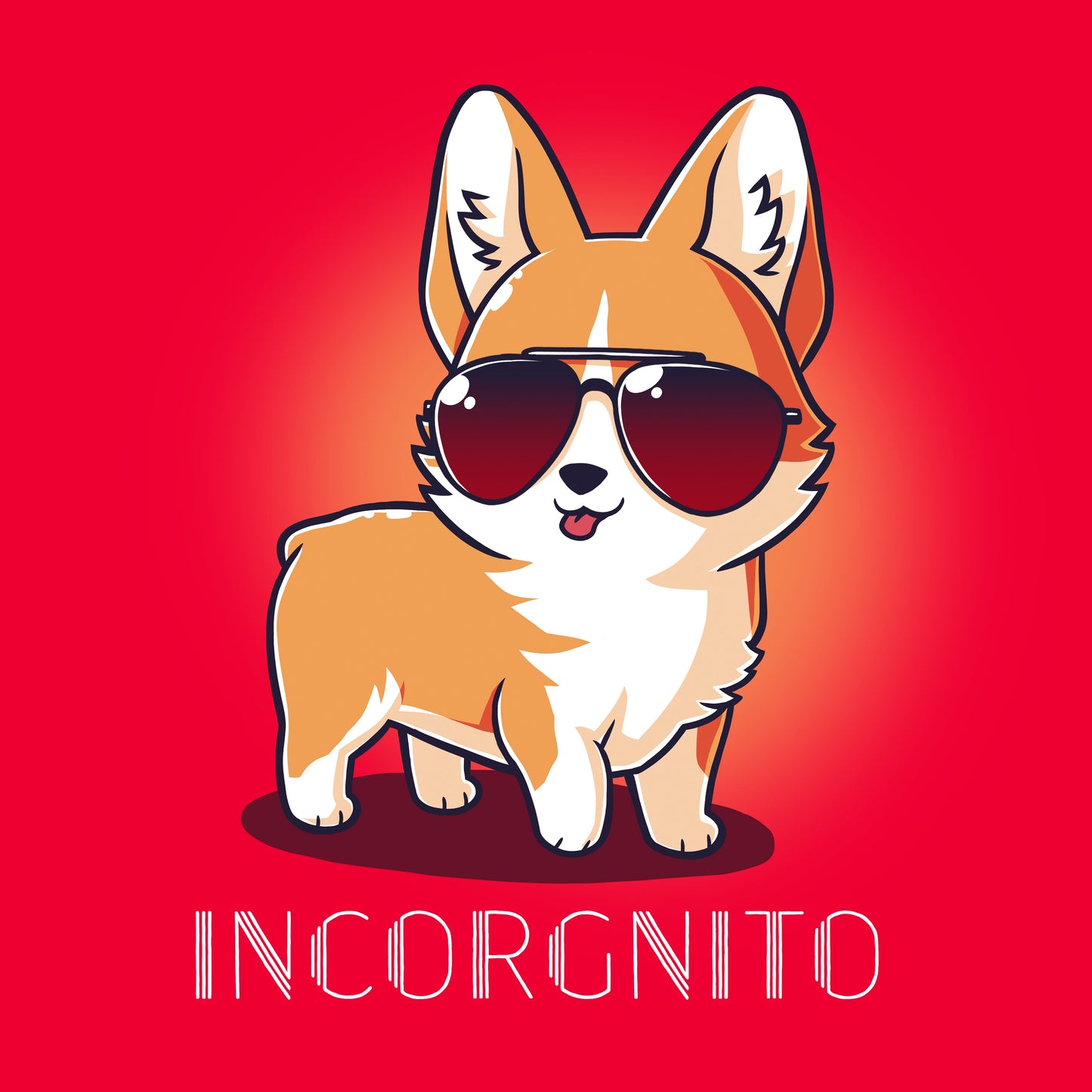 Classic Cotton T-shirt_TeeTurtle Incorgnito red t-shirt featuring a cute corgi dog wearing aviator sunglasses with a pun underneath.