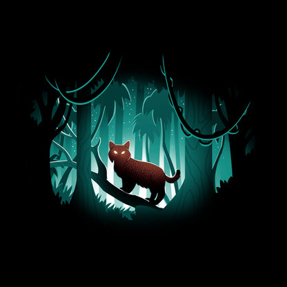 Classic Cotton T-shirt_TeeTurtle Jungle Lynx black t-shirt featuring a lynx standing on a fallen branch in the middle of a starlit jungle.