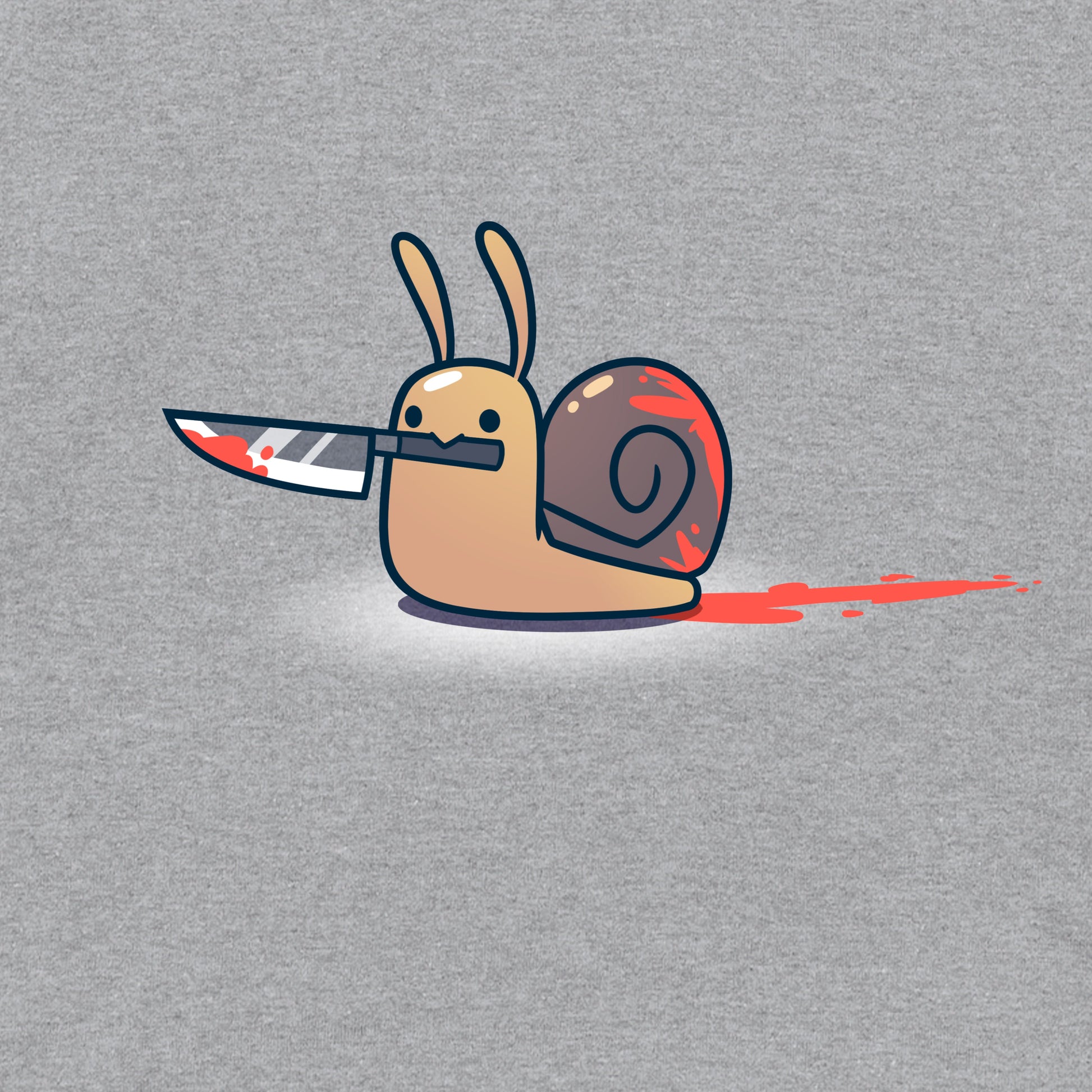 Pullover Hoodie_TeeTurtle sport gray Killer Snail. Featuring a bloody snail holding a bloody knife in its mouth.