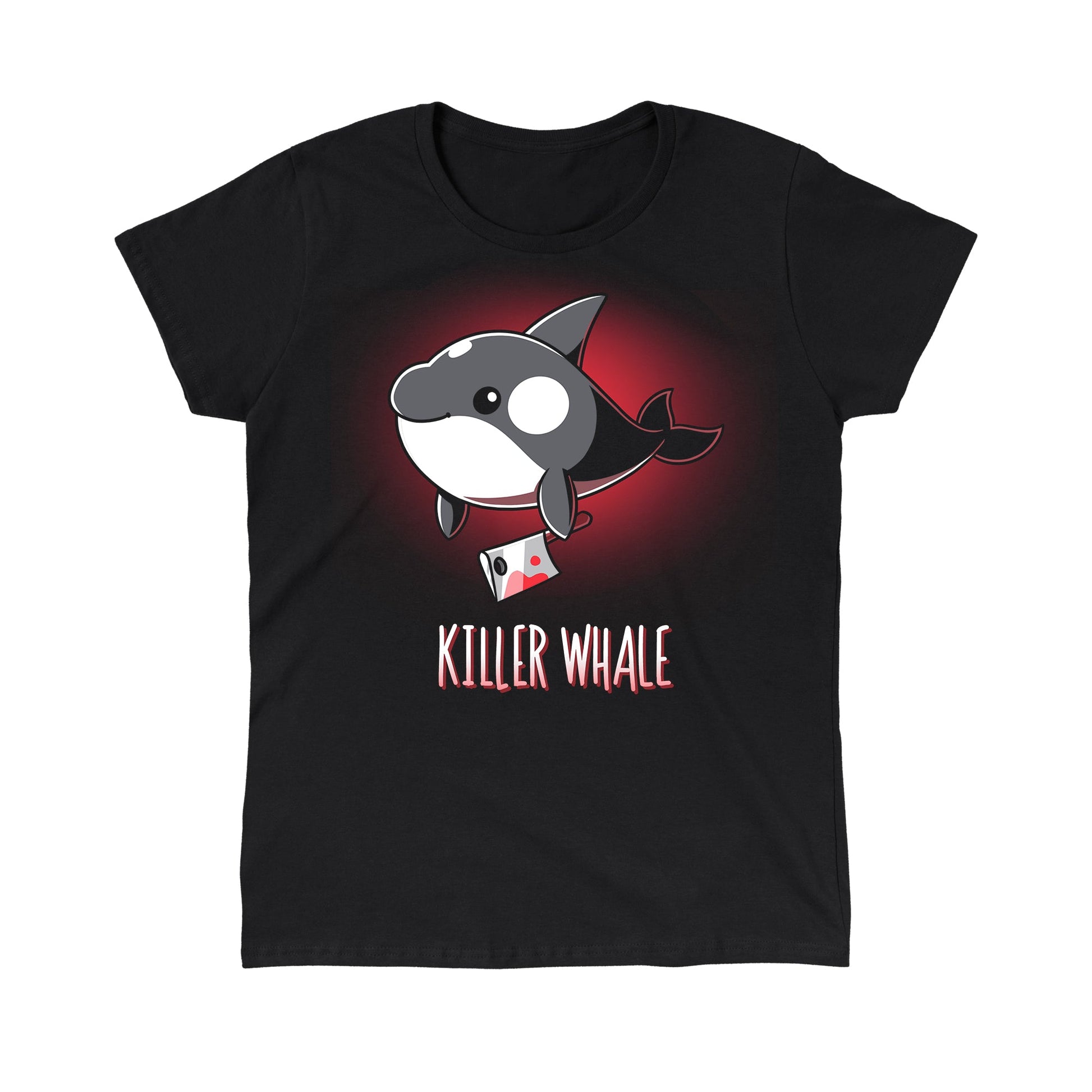 Classic Cotton T-shirt_TeeTurtle Killer Whale black t-shirt featuring an orca whale holding a bloody knife in its flipper.