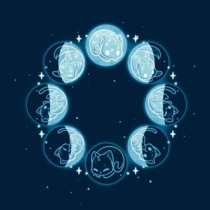 Classic Cotton T-shirt_TeeTurtle Kitty Moon navy blue t-shirt featuring cats in various sleeping poses.