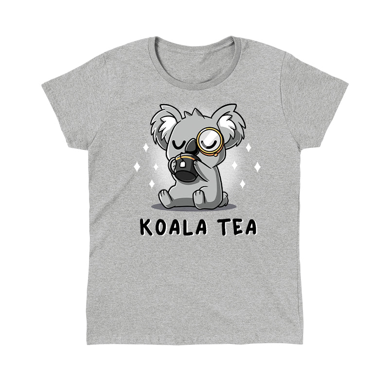 Classic Cotton T-shirt_TeeTurtle Koala Tea heather gray t-shirt featuring a dignified Koala wearing a monocle sipping tea from a mug.