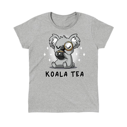 Classic Cotton T-shirt_TeeTurtle Koala Tea heather gray t-shirt featuring a dignified Koala wearing a monocle sipping tea from a mug.