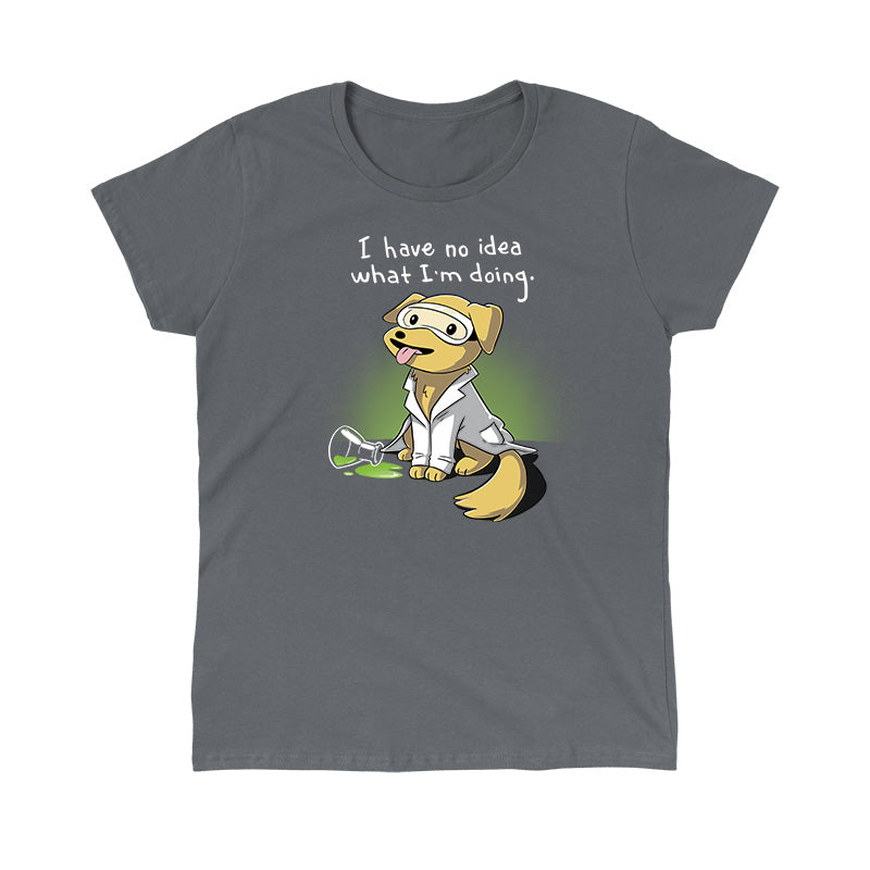 Classic Cotton T-shirt_TeeTurtle charcoal gray Lab Experiment. Featuring a golden labrador retriever in a lab coat and safety glasses who has no idea what it's doing.