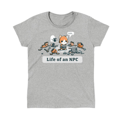 Classic Cotton T-shirt_TeeTurtle Life Of An NPC heather gray t-shirt featuring a sad cat dressed as an NPC.