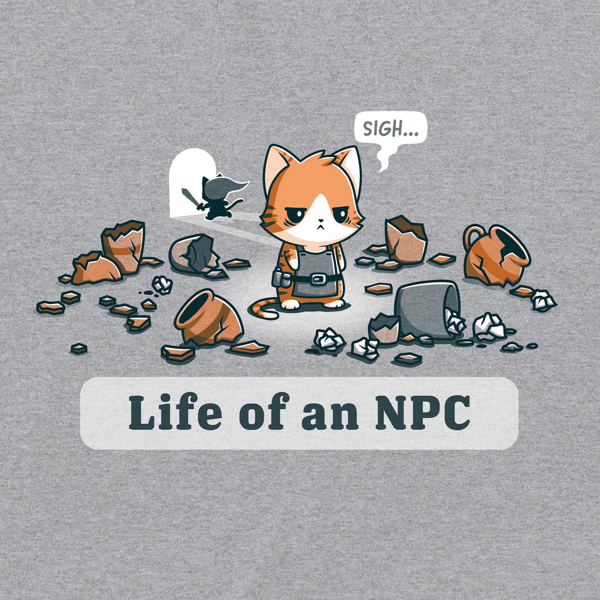 Classic Cotton T-shirt_TeeTurtle Life Of An NPC heather gray t-shirt featuring a sad cat dressed as an NPC.