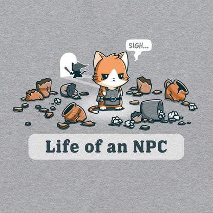 Classic Cotton T-shirt_TeeTurtle Life Of An NPC heather gray t-shirt featuring a sad cat dressed as an NPC.