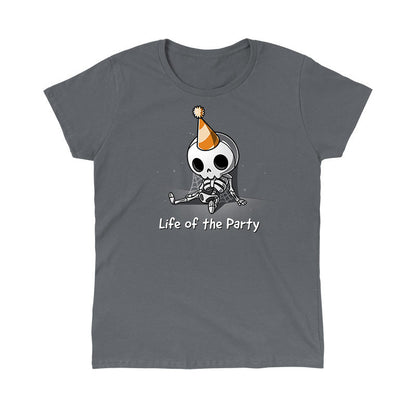 Classic Cotton T-shirt_TeeTurtle charcoal gray Life of the Party. Featuring a dusty skeleton wearing a party hat.