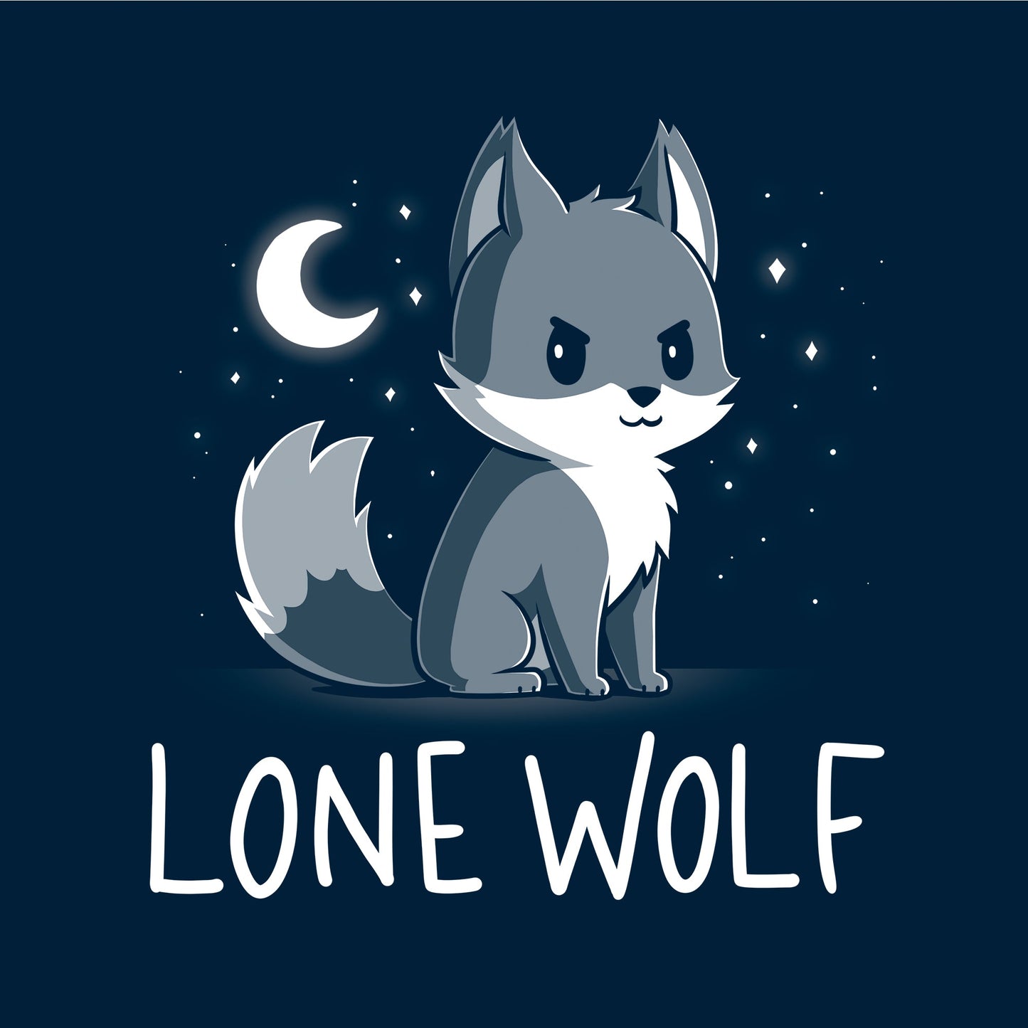 Classic Cotton T-shirt_TeeTurtle Lone Wolf navy blue t-shirt featuring a confident wolf in front of a starry night sky.