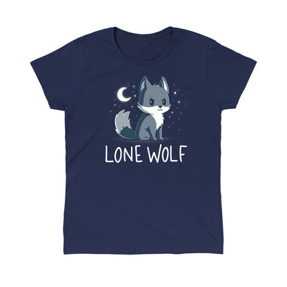 Classic Cotton T-shirt_TeeTurtle Lone Wolf navy blue t-shirt featuring a confident wolf in front of a starry night sky.