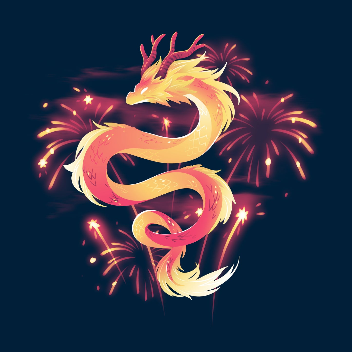 Crew Neck Sweatshirt_TeeTurtle lunar new year dragon navy blue design featuring a dragon amidst fireworks.