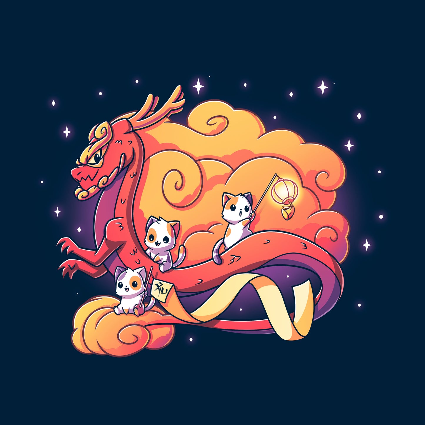 Classic Cotton T-shirt_TeeTurtle Lunar New Year kitties navy blue t-shirt featuring a dragon surrounded by cats.